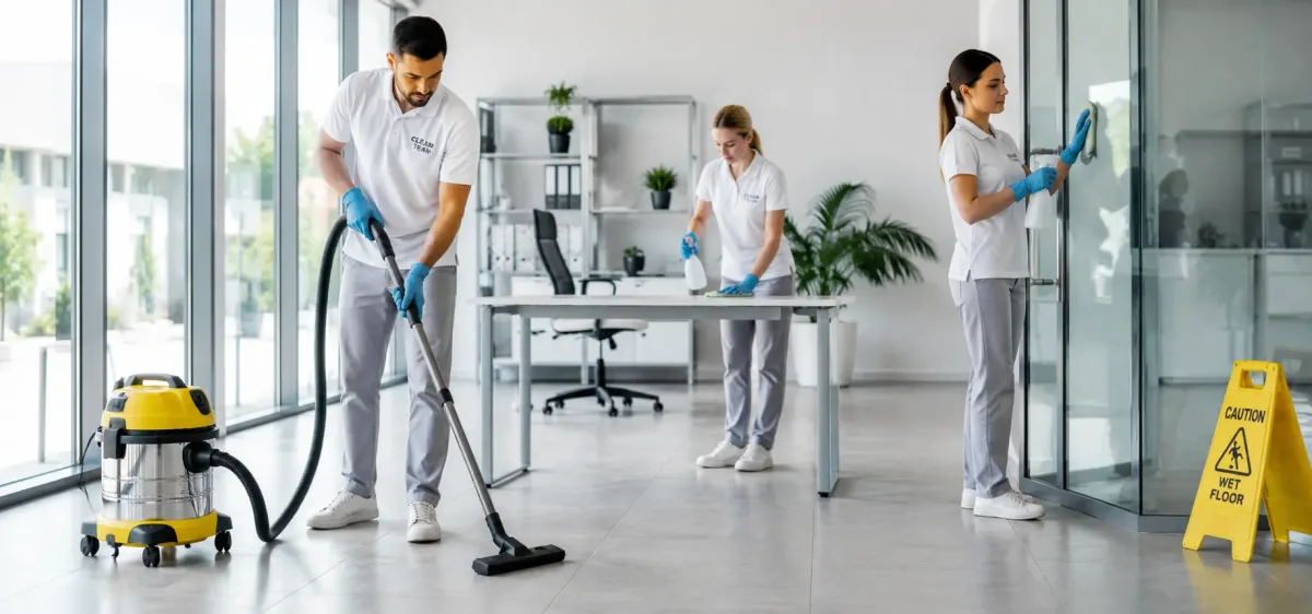 Wie man eine Reinigungsfirma auswählt – ein professionelles Team bei der Arbeit
